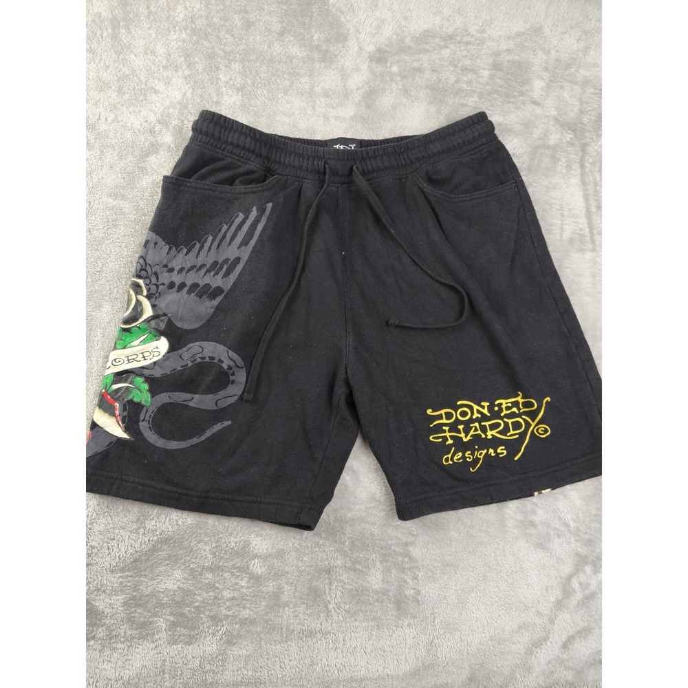 Ed Hardy Snake Eagle Shorts Mens Medium Black Y2K Graphic Streetwear